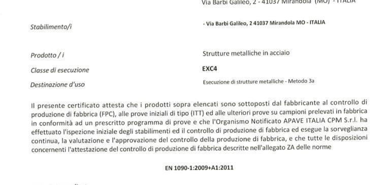 Certificato 1090 EXC4