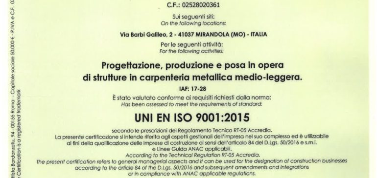 Certificato 9001-2015