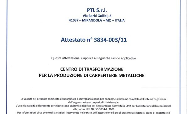 Attestato 3834